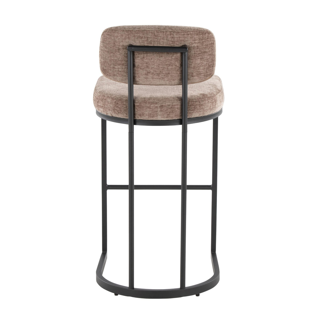 Mid-back Demi 30" Fixed-Height Barstool - Set of 2 - Black Metal, Brown Fabric