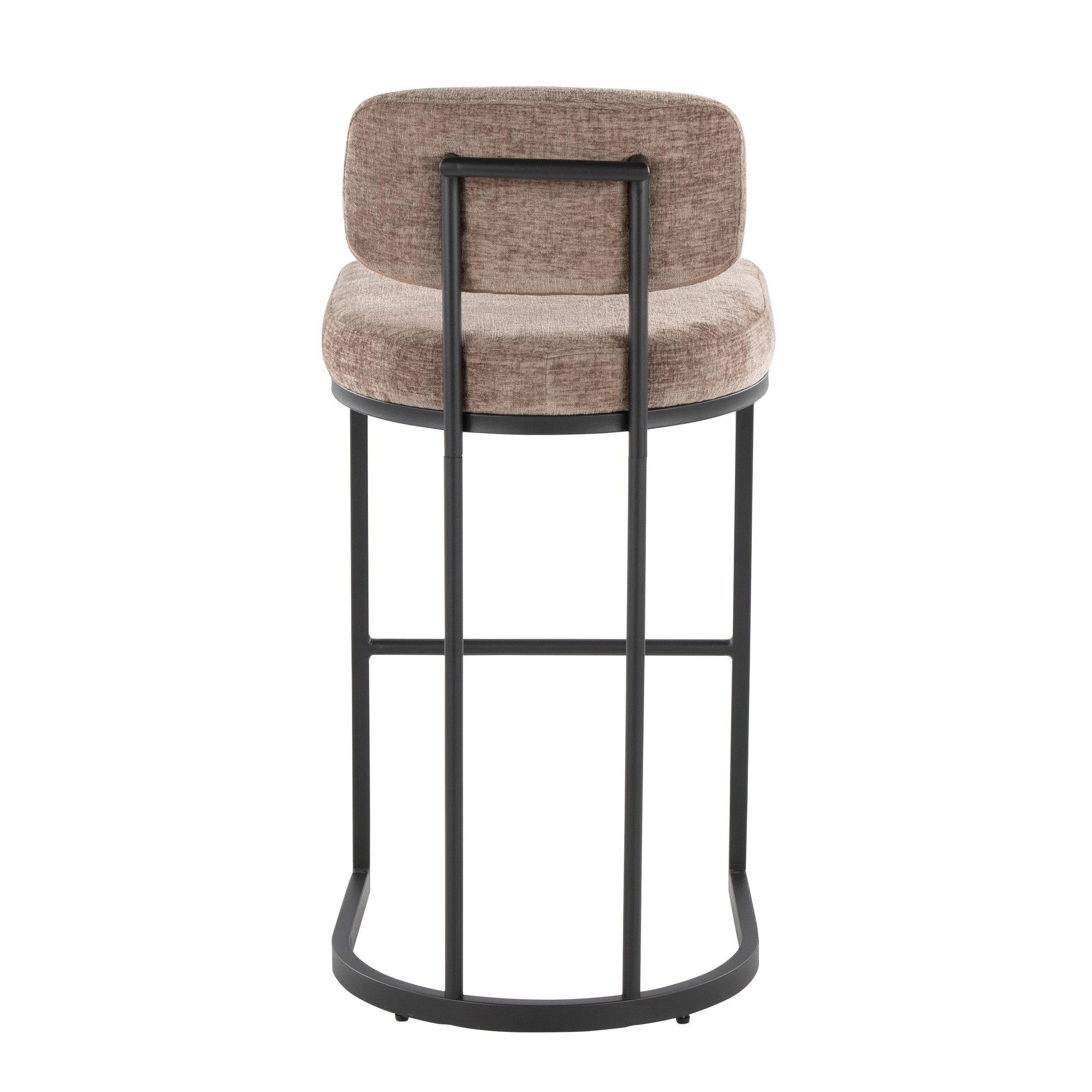Mid-back Demi 30" Fixed-Height Barstool - Set of 2 - Black Metal, Brown Fabric