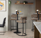 Mid-back Demi 30" Fixed-Height Barstool - Set of 2 - Black Metal, Brown Fabric