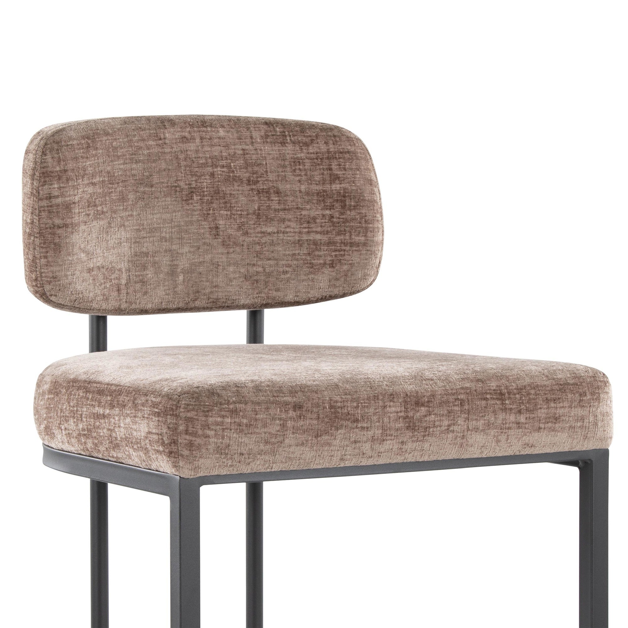 Mid-back Demi 30" Fixed-Height Barstool - Set of 2 - Black Metal, Brown Fabric
