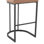 Mid-back Demi 30" Fixed-Height Barstool - Set of 2 - Black Metal, Brown Fabric