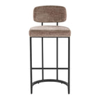 Mid-back Demi 30" Fixed-Height Barstool - Set of 2 - Black Metal, Brown Fabric