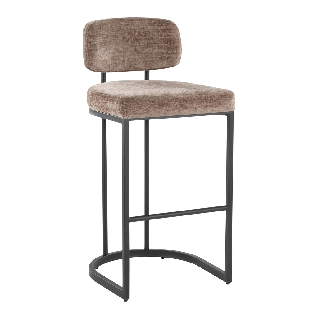 Mid-back Demi 30" Fixed-Height Barstool - Set of 2 - Black Metal, Brown Fabric
