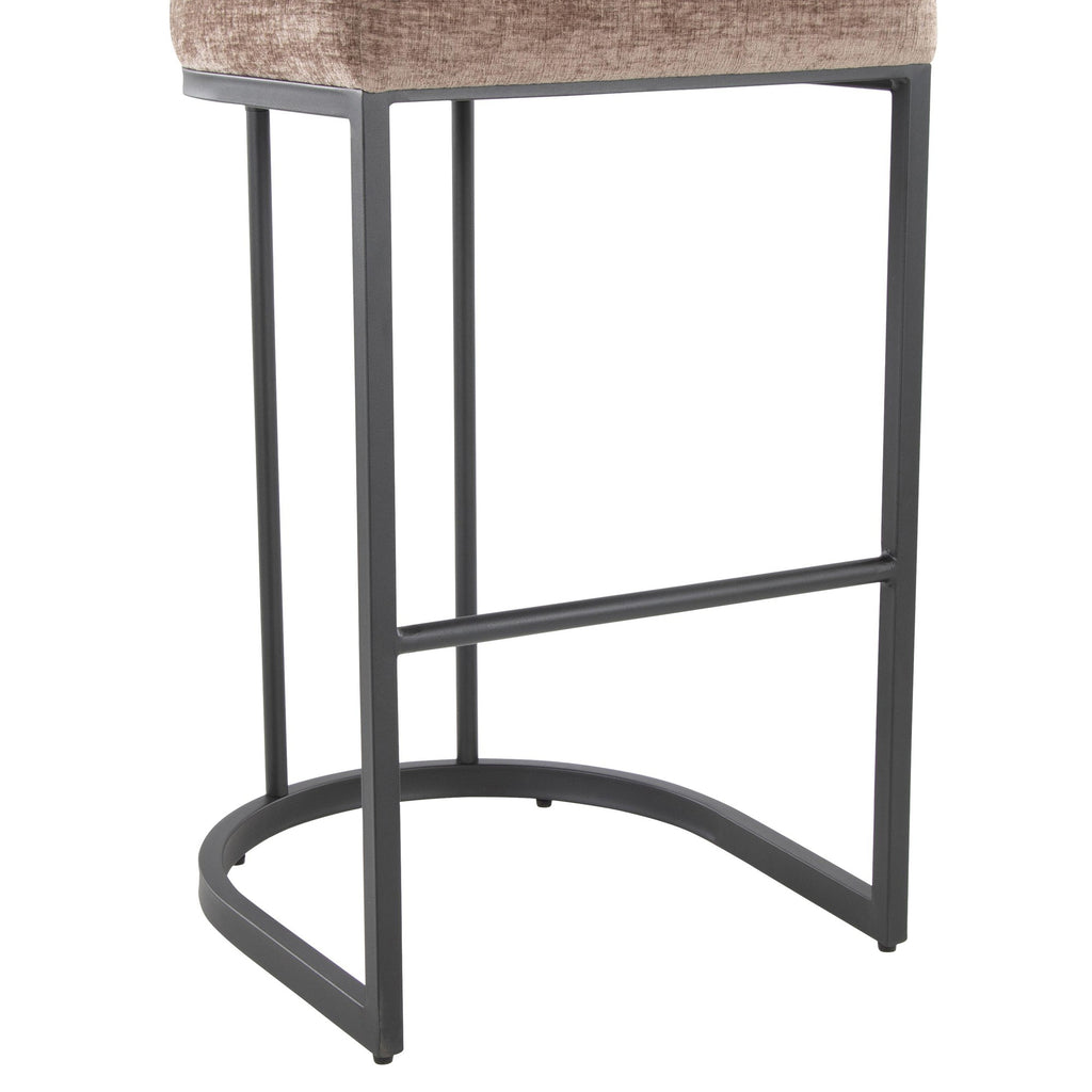 Mid-back Demi 30" Fixed-Height Barstool - Set of 2 - Black Metal, Brown Fabric