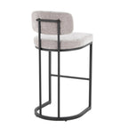 Mid-back Demi 30" Fixed-Height Barstool - Set of 2 - Black Metal, Light Grey Fabric