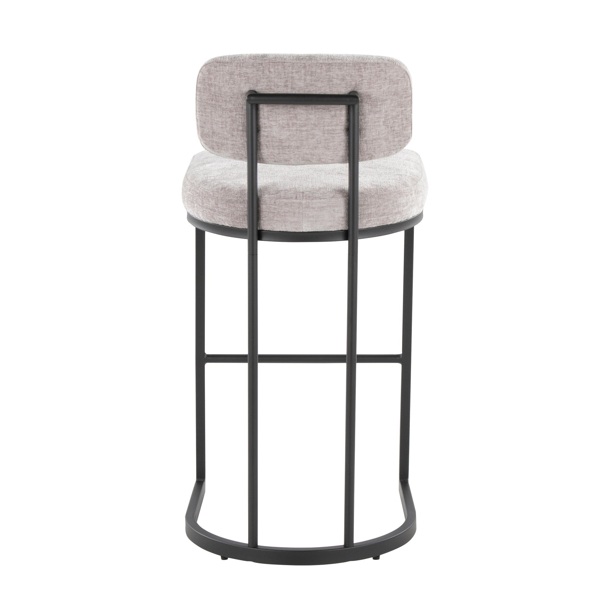 Mid-back Demi 30" Fixed-Height Barstool - Set of 2 - Black Metal, Light Grey Fabric