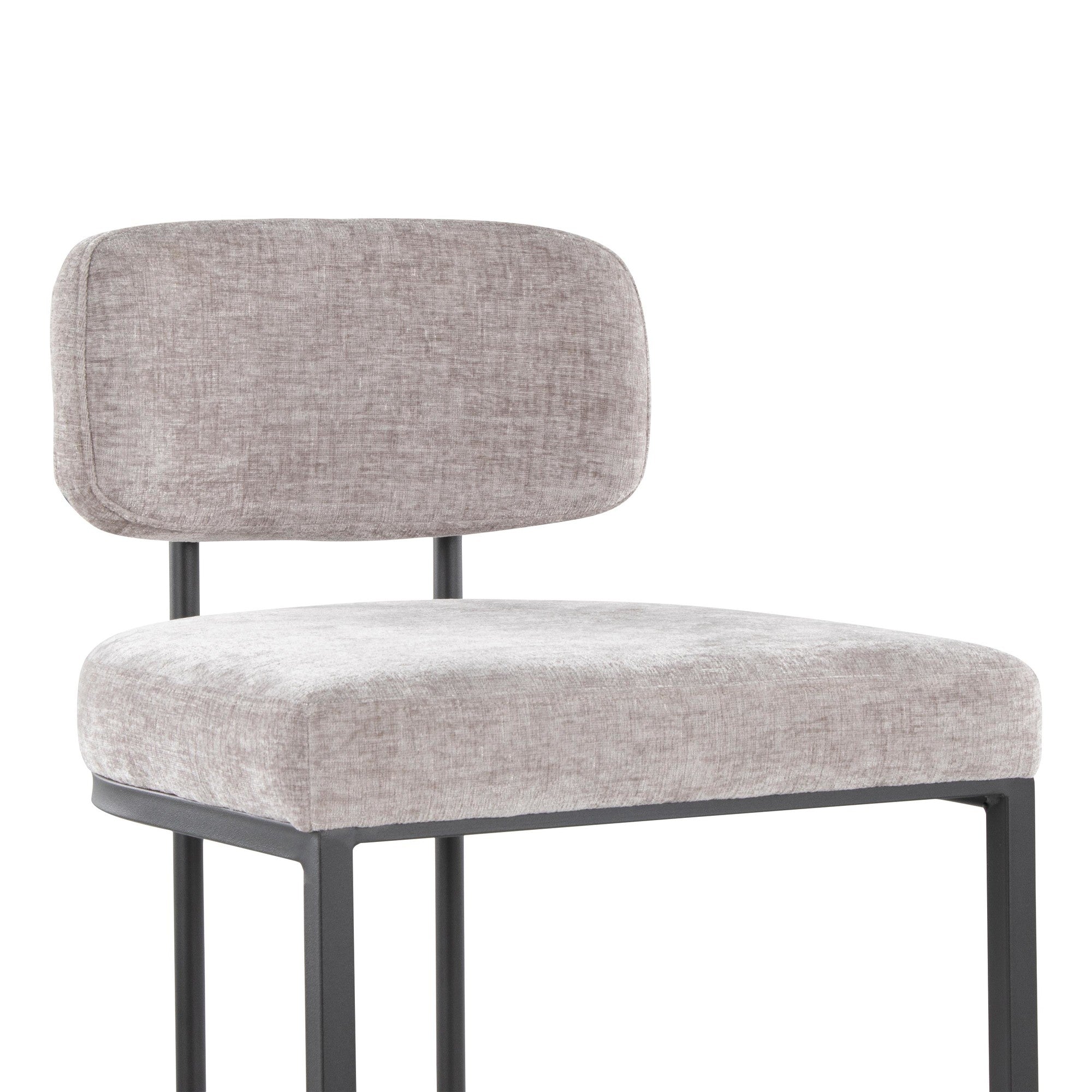 Mid-back Demi 30" Fixed-Height Barstool - Set of 2 - Black Metal, Light Grey Fabric