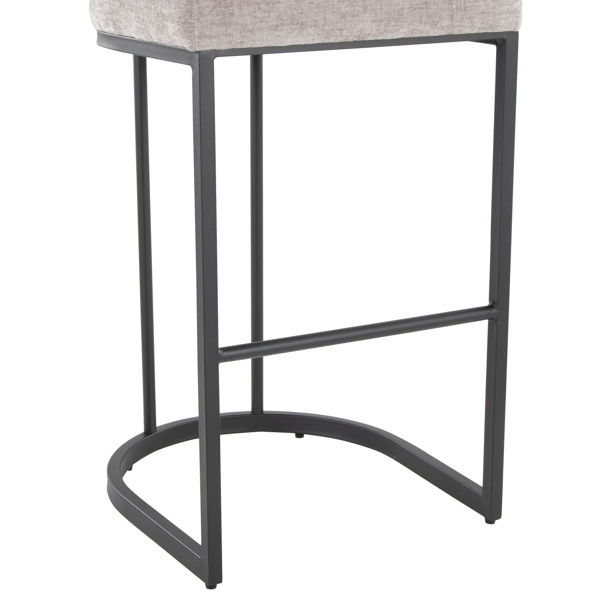 Mid-back Demi 30" Fixed-Height Barstool - Set of 2 - Black Metal, Light Grey Fabric