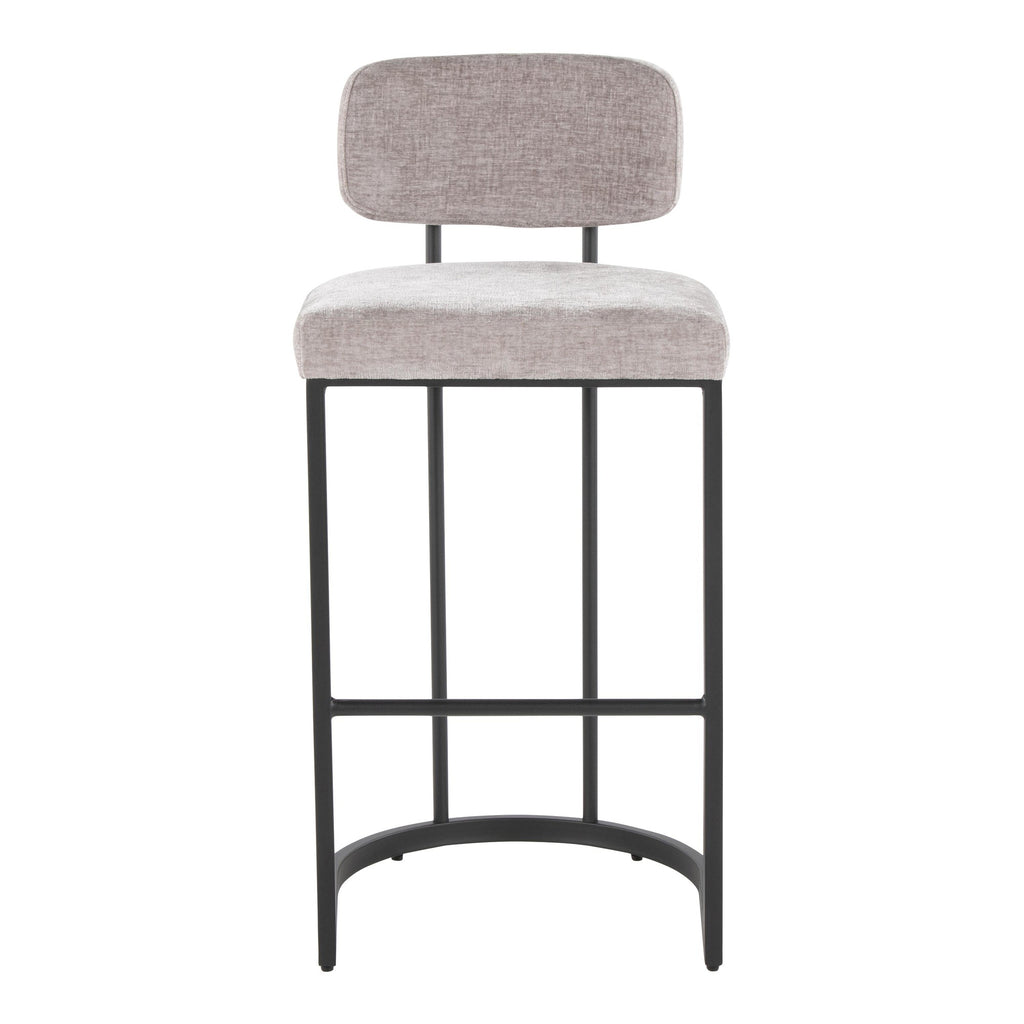 Mid-back Demi 30" Fixed-Height Barstool - Set of 2 - Black Metal, Light Grey Fabric