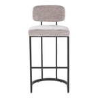 Mid-back Demi 30" Fixed-Height Barstool - Set of 2 - Black Metal, Light Grey Fabric