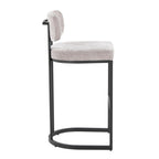 Mid-back Demi 30" Fixed-Height Barstool - Set of 2 - Black Metal, Light Grey Fabric