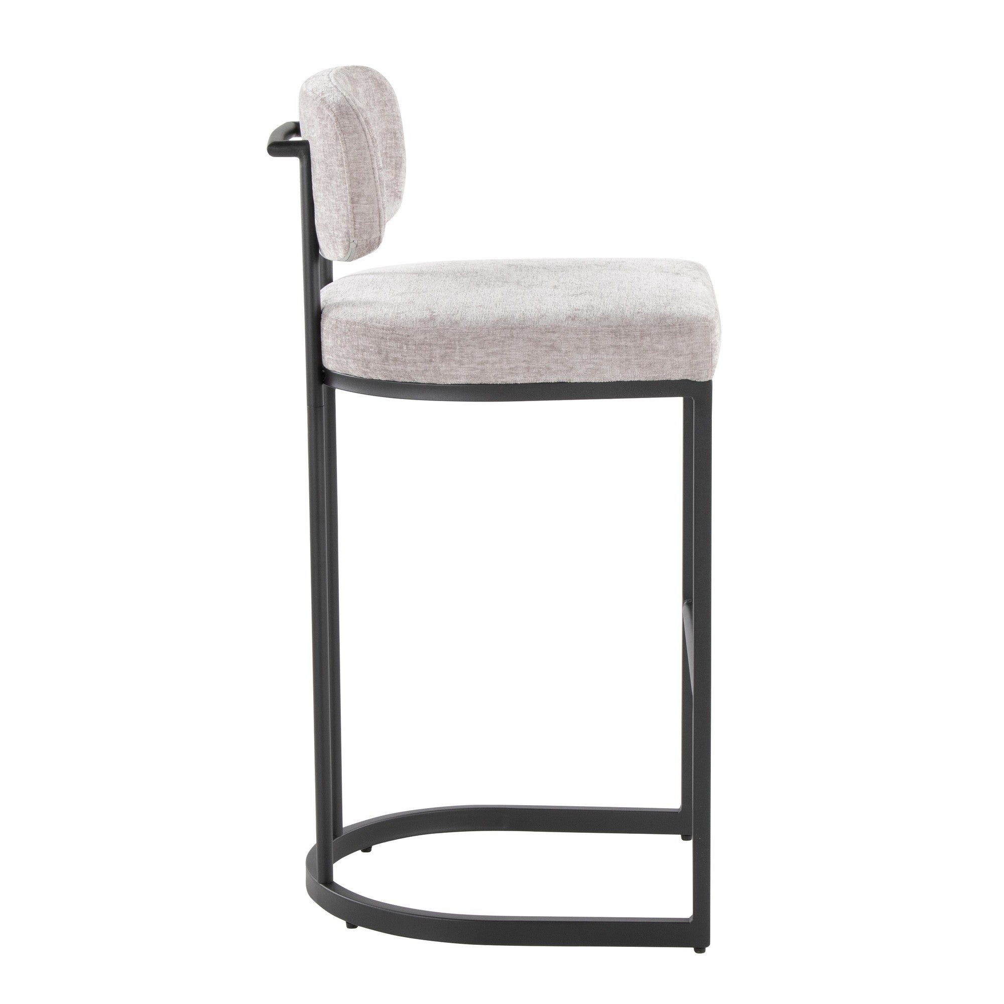 Mid-back Demi 30" Fixed-Height Barstool - Set of 2 - Black Metal, Light Grey Fabric