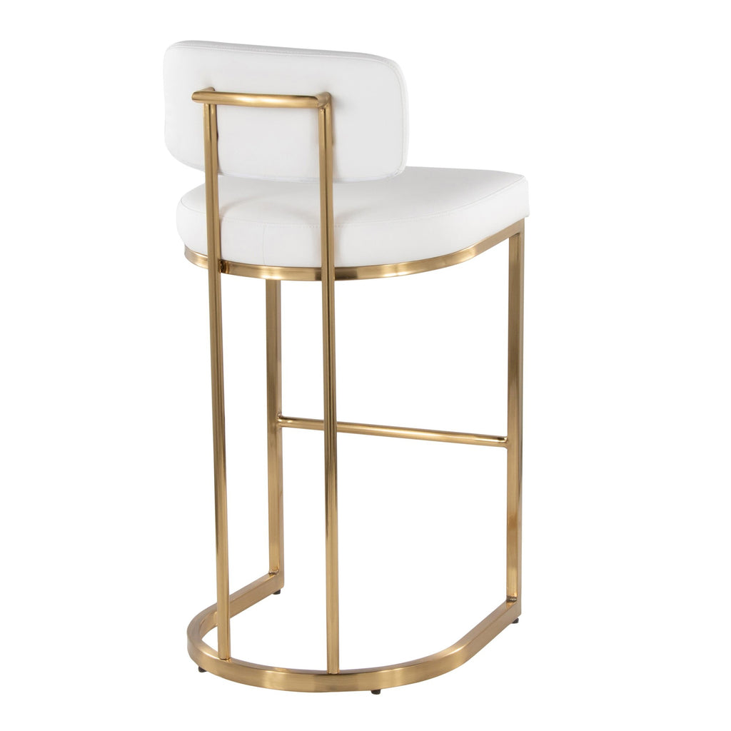 Mid-back Demi 30" Fixed-Height Barstool - Set of 2 - Gold Metal, White PU