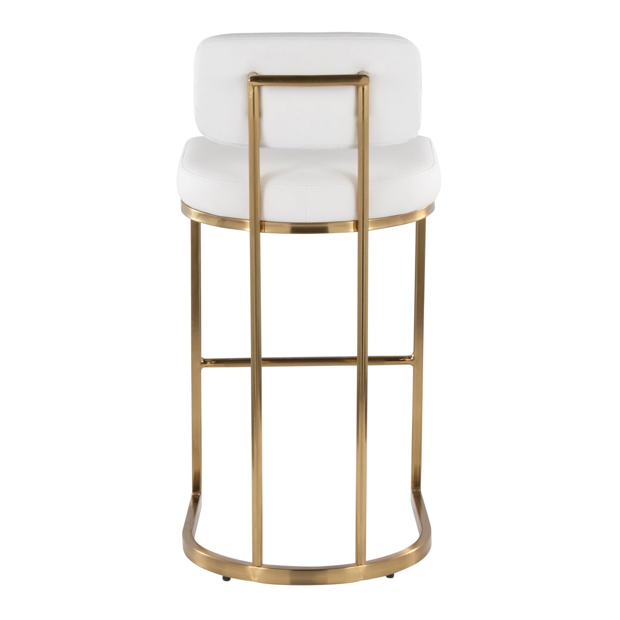 Mid-back Demi 30" Fixed-Height Barstool - Set of 2 - Gold Metal, White PU