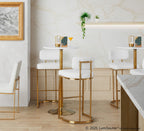 Mid-back Demi 30" Fixed-Height Barstool - Set of 2 - Gold Metal, White PU