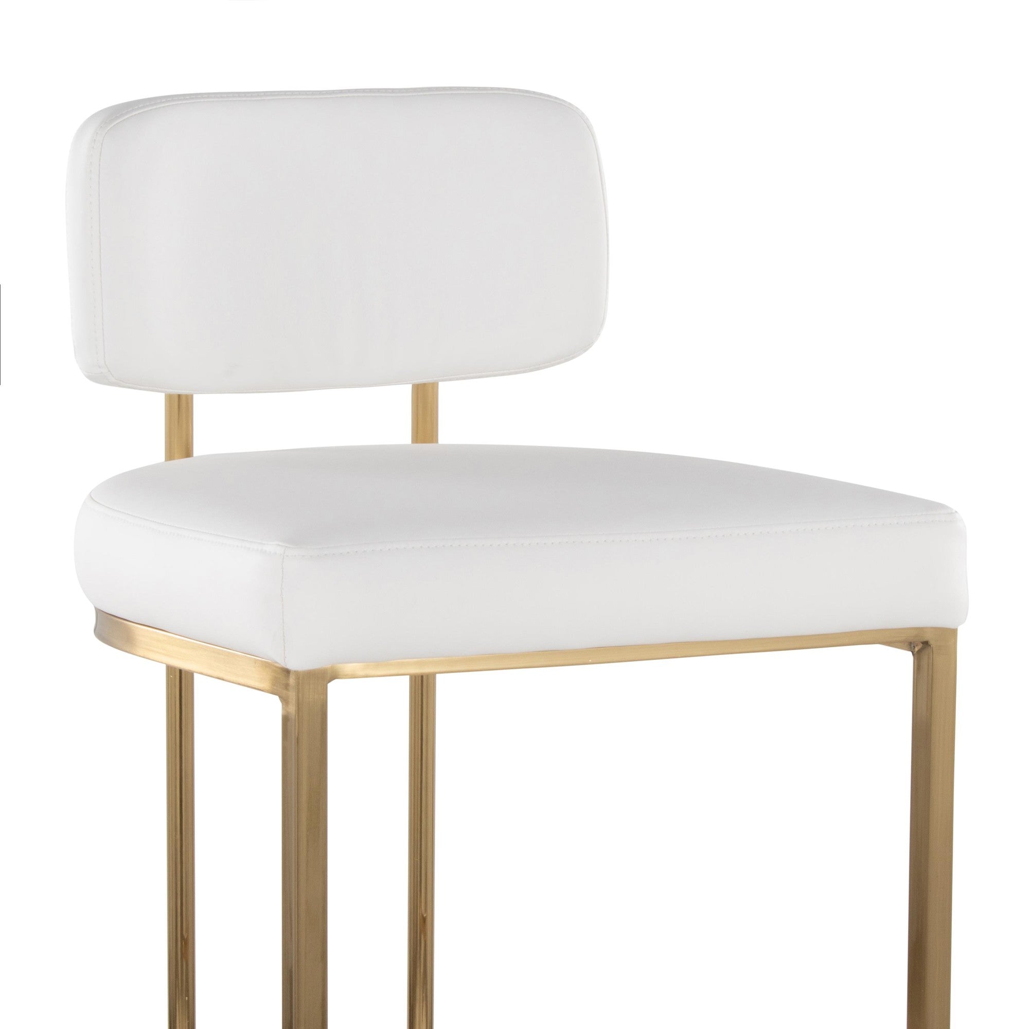 Mid-back Demi 30" Fixed-Height Barstool - Set of 2 - Gold Metal, White PU