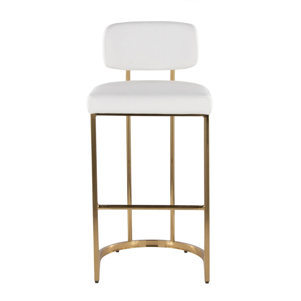 Mid-back Demi 30" Fixed-Height Barstool - Set of 2 - Gold Metal, White PU