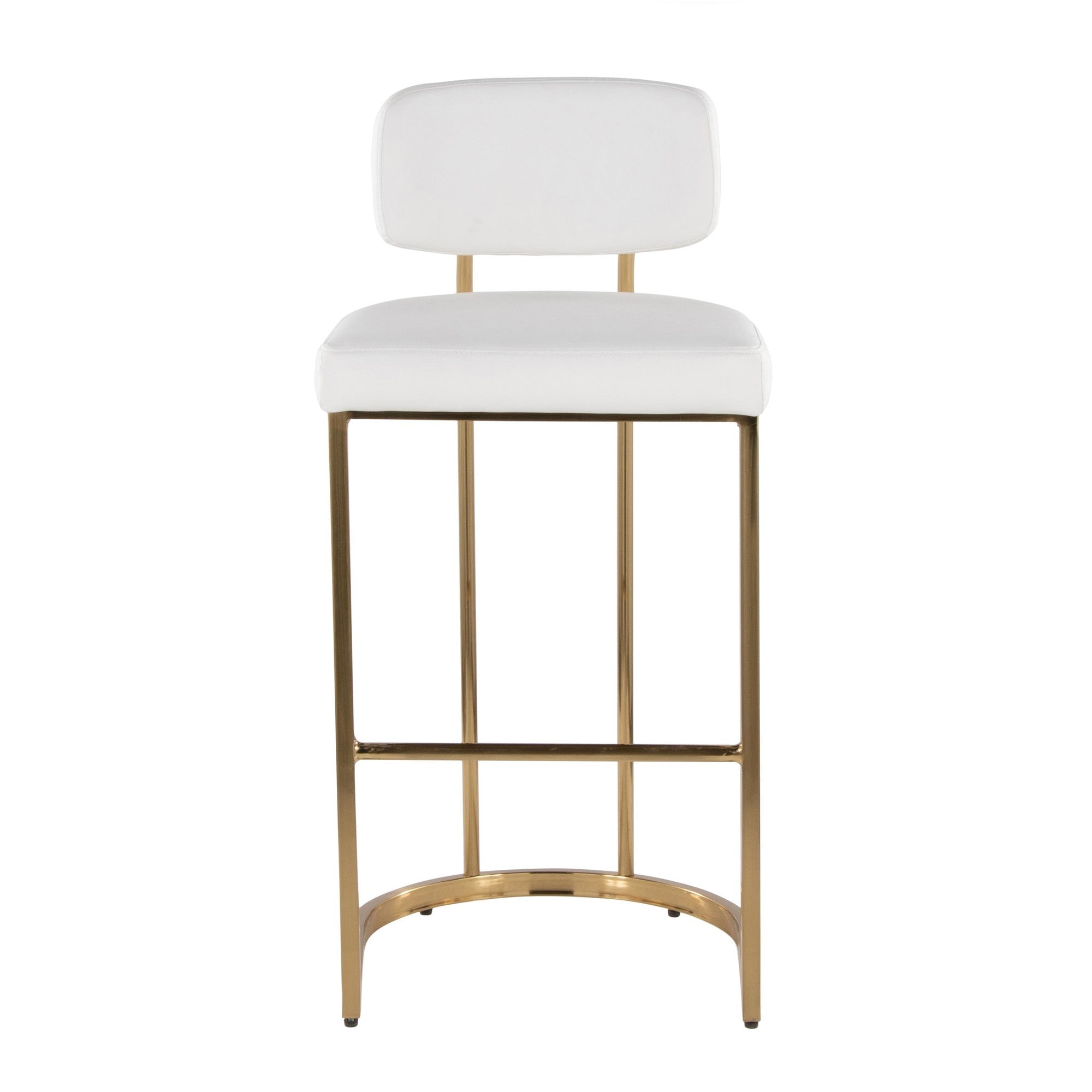 Mid-back Demi 30" Fixed-Height Barstool - Set of 2 - Gold Metal, White PU