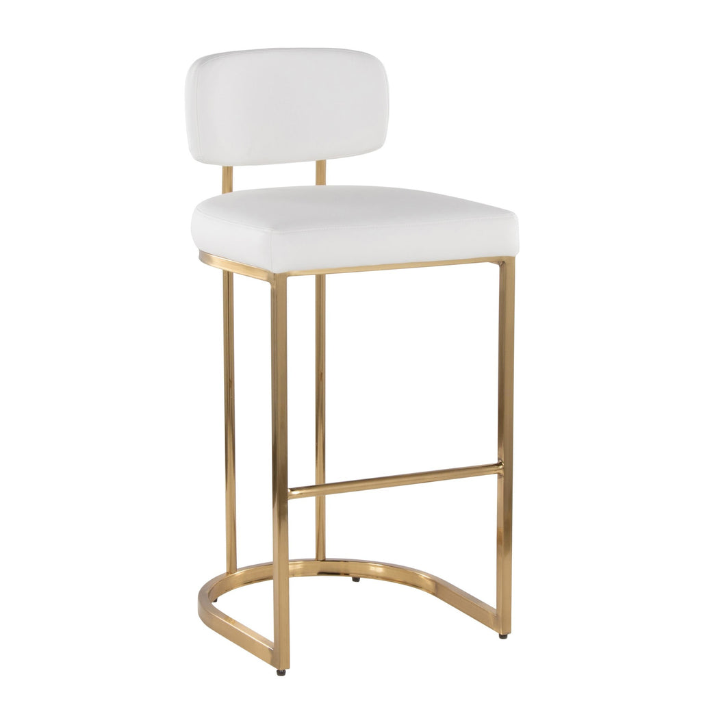 Mid-back Demi 30" Fixed-Height Barstool - Set of 2 - Gold Metal, White PU