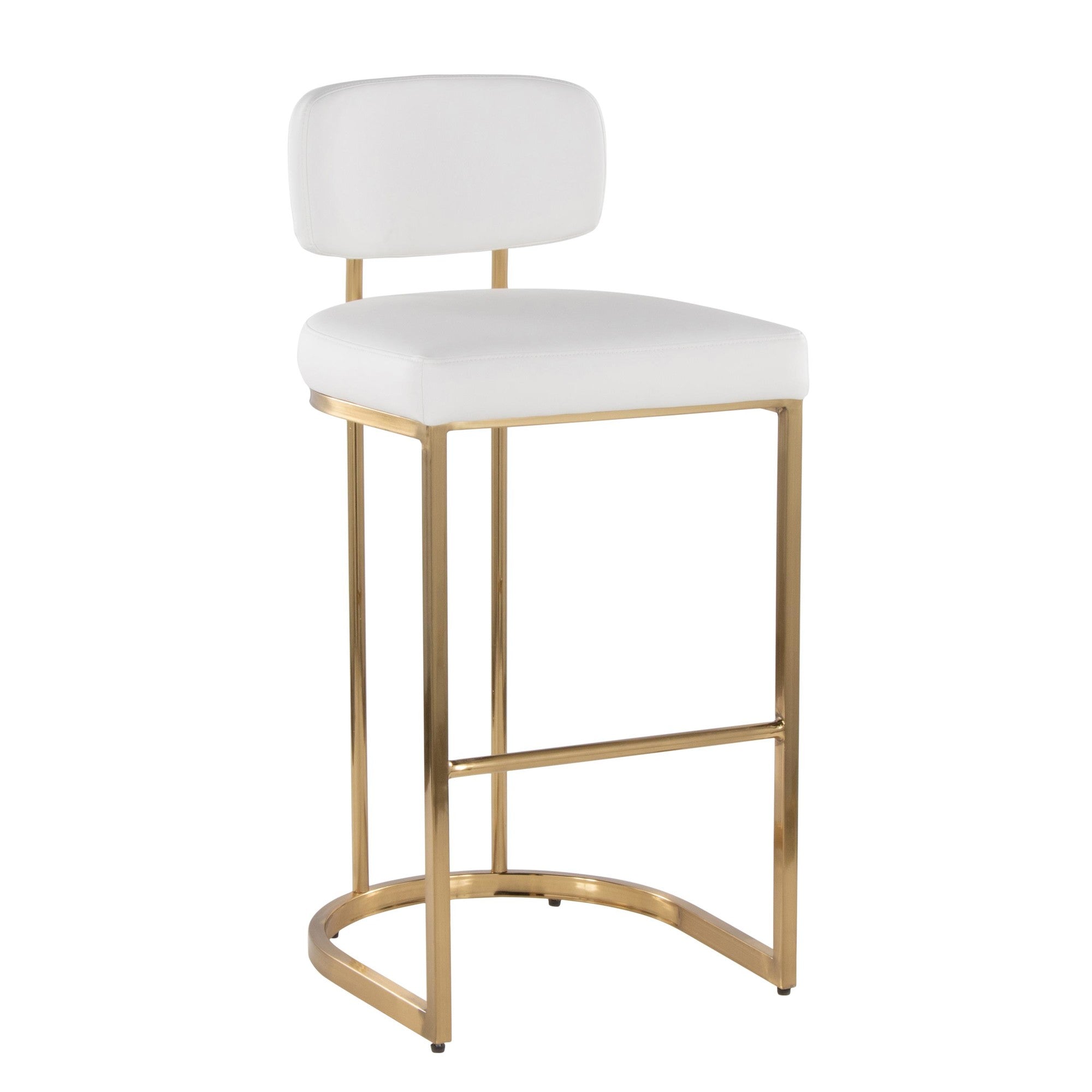 Mid-back Demi 30" Fixed-Height Barstool - Set of 2 - Gold Metal, White PU