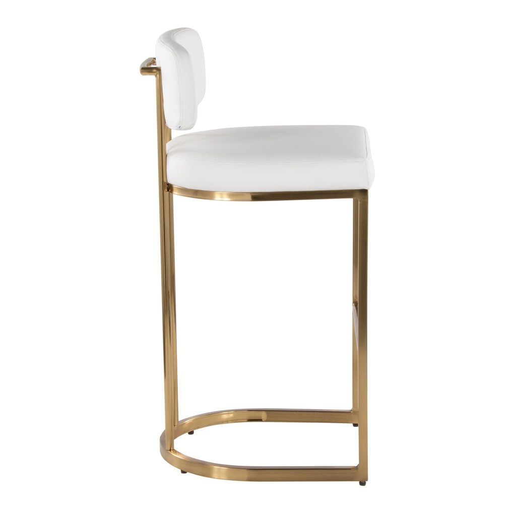 Mid-back Demi 30" Fixed-Height Barstool - Set of 2 - Gold Metal, White PU