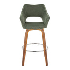 Mustang 30" Fixed-Height Xl Barstool - Set of 2 - Walnut Wood, Green Fabric, Chrome Metal