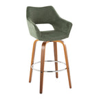 Mustang 30" Fixed-Height Xl Barstool - Set of 2 - Walnut Wood, Green Fabric, Chrome Metal