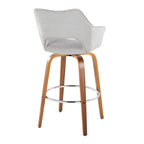 Mustang 30" Fixed-Height Xl Barstool - Set of 2 - Walnut Wood, Grey Fabric, Chrome Metal