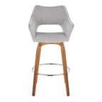 Mustang 30" Fixed-Height Xl Barstool - Set of 2 - Walnut Wood, Grey Fabric, Chrome Metal