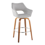 Mustang 30" Fixed-Height Xl Barstool - Set of 2 - Walnut Wood, Grey Fabric, Chrome Metal