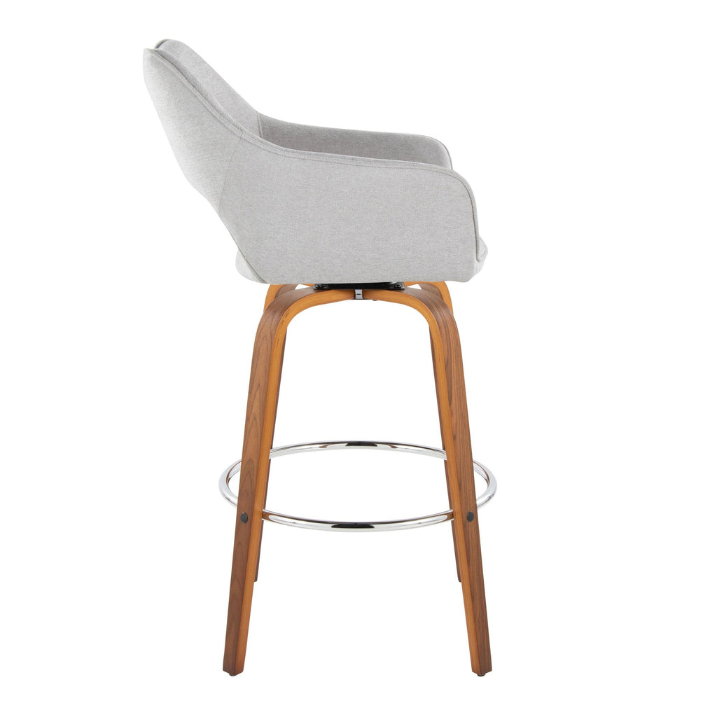 Mustang 30" Fixed-Height Xl Barstool - Set of 2 - Walnut Wood, Grey Fabric, Chrome Metal