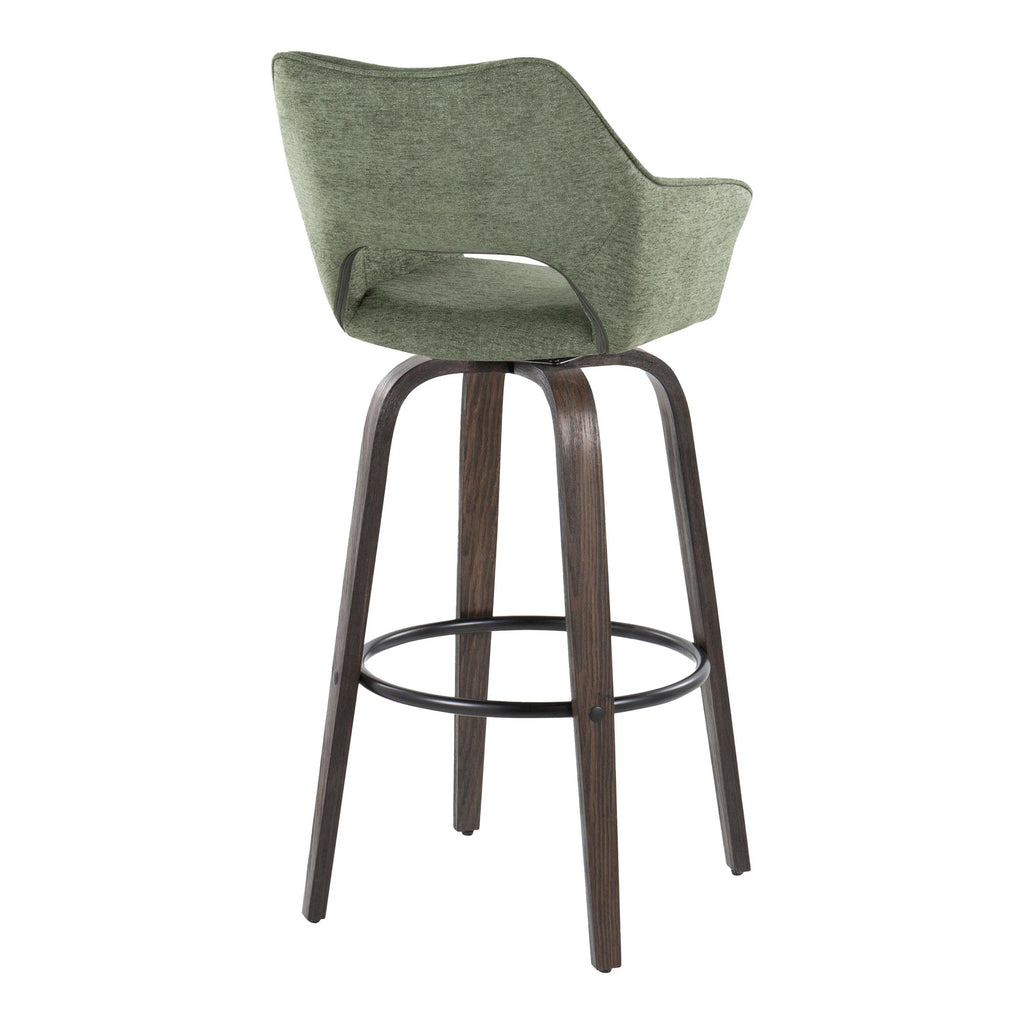 Mustang 30" Fixed-Height Barstool - Set of 2 - Walnut Glazed Wood, Green Fabric, Black Metal