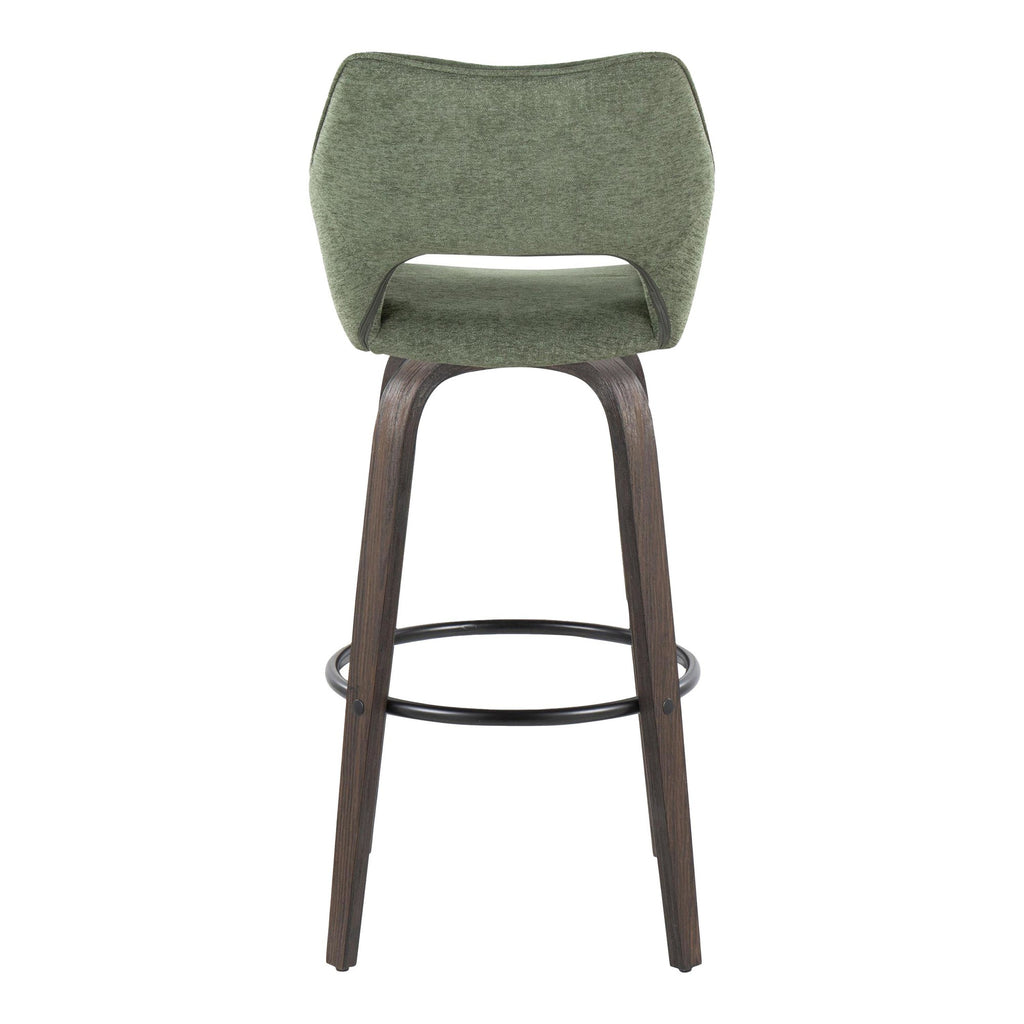 Mustang 30" Fixed-Height Barstool - Set of 2 - Walnut Glazed Wood, Green Fabric, Black Metal