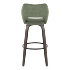 Mustang 30" Fixed-Height Barstool - Set of 2 - Walnut Glazed Wood, Green Fabric, Black Metal