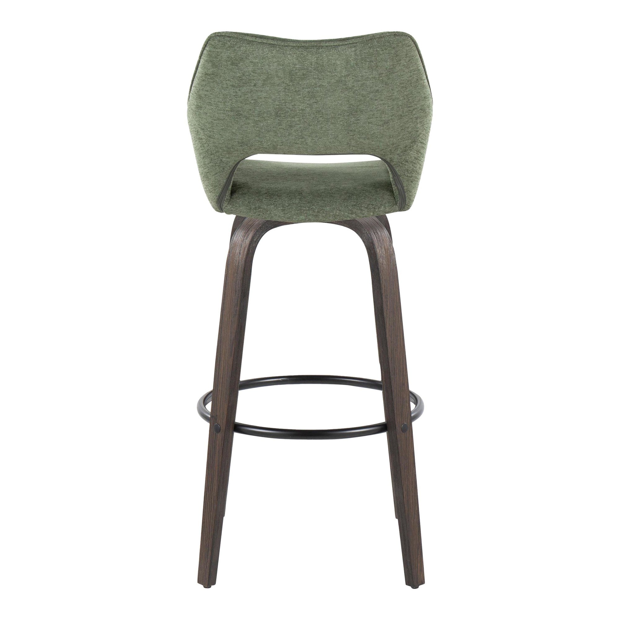 Mustang 30" Fixed-Height Barstool - Set of 2 - Walnut Glazed Wood, Green Fabric, Black Metal