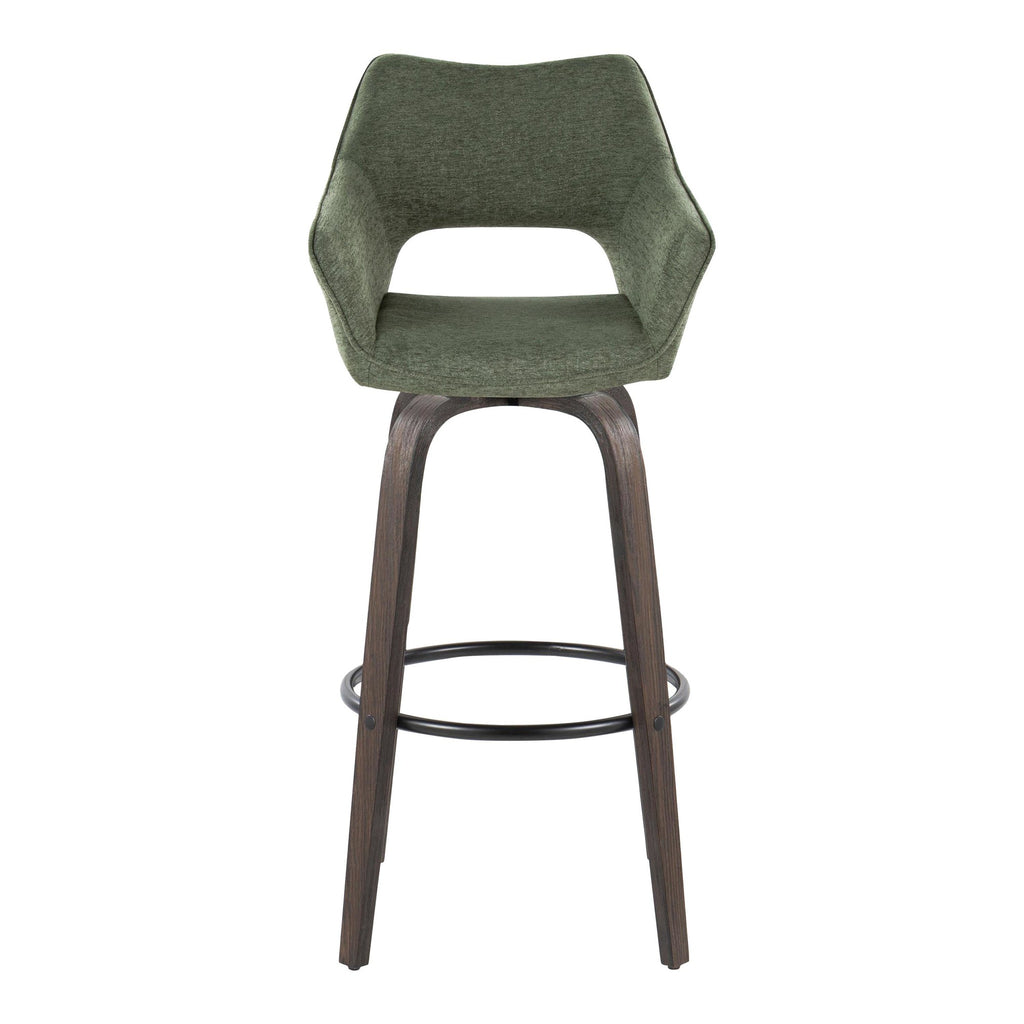 Mustang 30" Fixed-Height Barstool - Set of 2 - Walnut Glazed Wood, Green Fabric, Black Metal