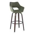 Mustang 30" Fixed-Height Barstool - Set of 2 - Walnut Glazed Wood, Green Fabric, Black Metal