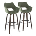 Mustang 30" Fixed-Height Barstool - Set of 2 - Walnut Glazed Wood, Green Fabric, Black Metal