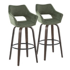 Mustang 30" Fixed-Height Barstool - Set of 2 - Walnut Glazed Wood, Green Fabric, Black Metal