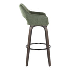 Mustang 30" Fixed-Height Barstool - Set of 2 - Walnut Glazed Wood, Green Fabric, Black Metal