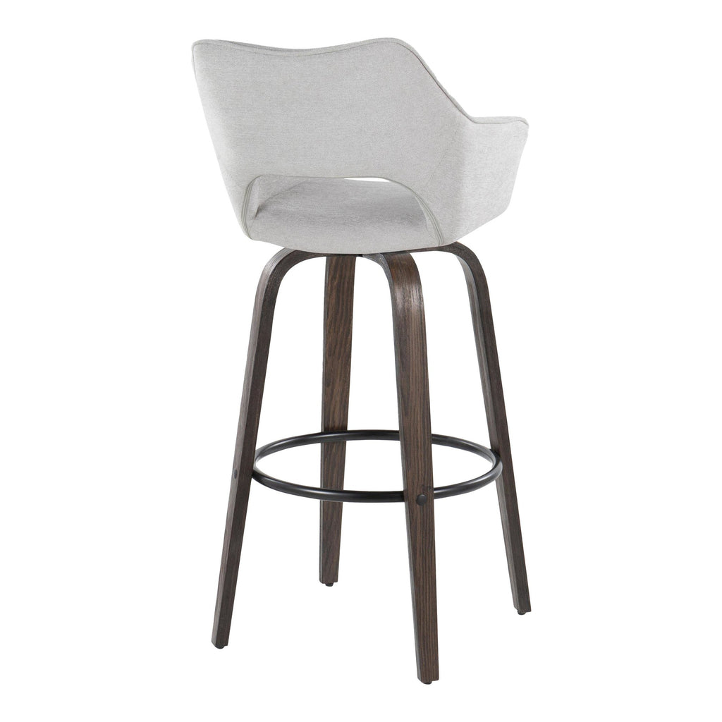 Mustang 30" Fixed-Height Barstool - Set of 2 - Walnut Glazed Wood, Grey Fabric, Black Metal