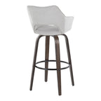Mustang 30" Fixed-Height Barstool - Set of 2 - Walnut Glazed Wood, Grey Fabric, Black Metal