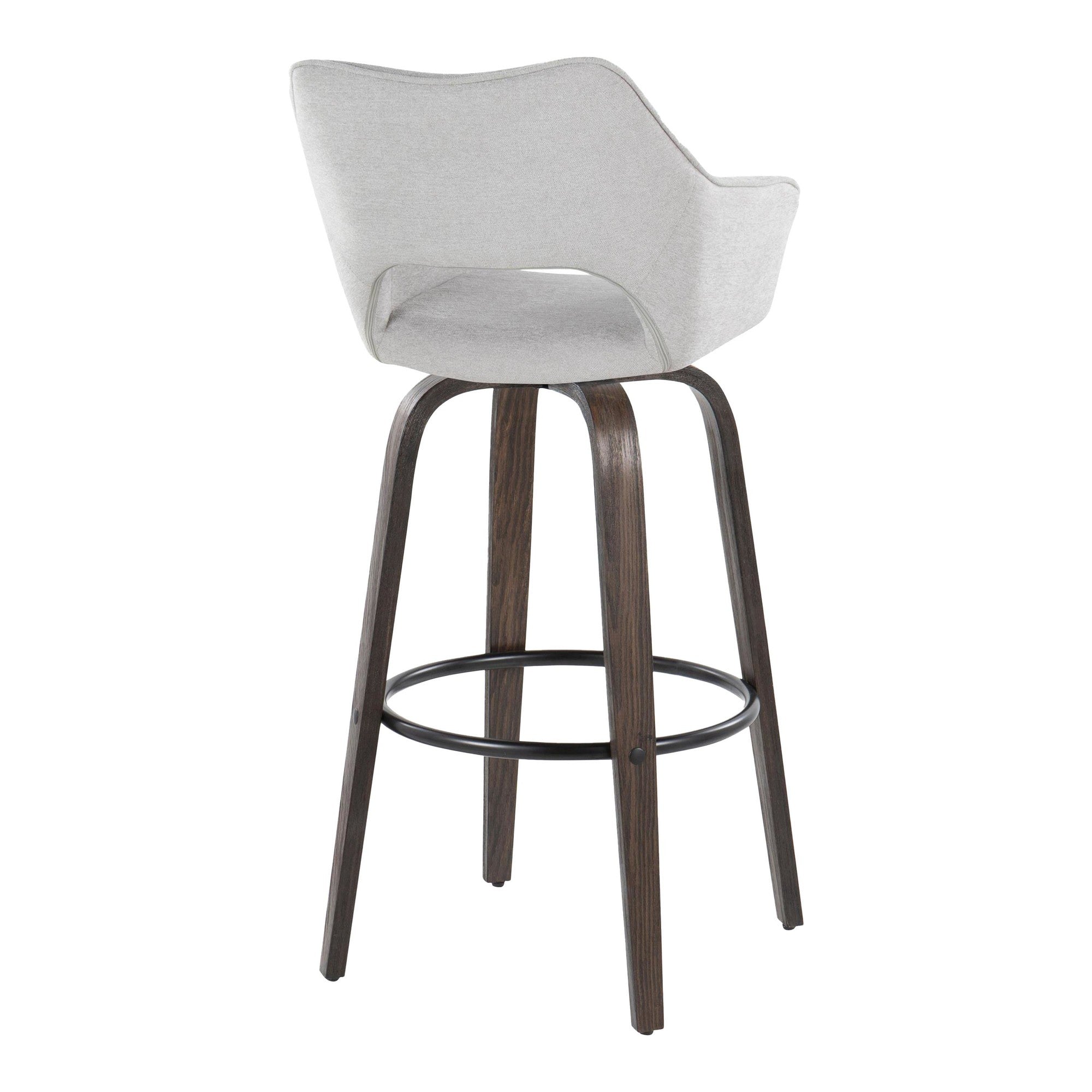 Mustang 30" Fixed-Height Barstool - Set of 2 - Walnut Glazed Wood, Grey Fabric, Black Metal