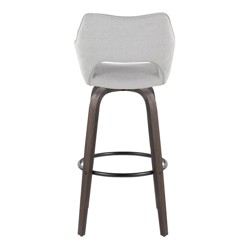 Mustang 30" Fixed-Height Barstool - Set of 2 - Walnut Glazed Wood, Grey Fabric, Black Metal