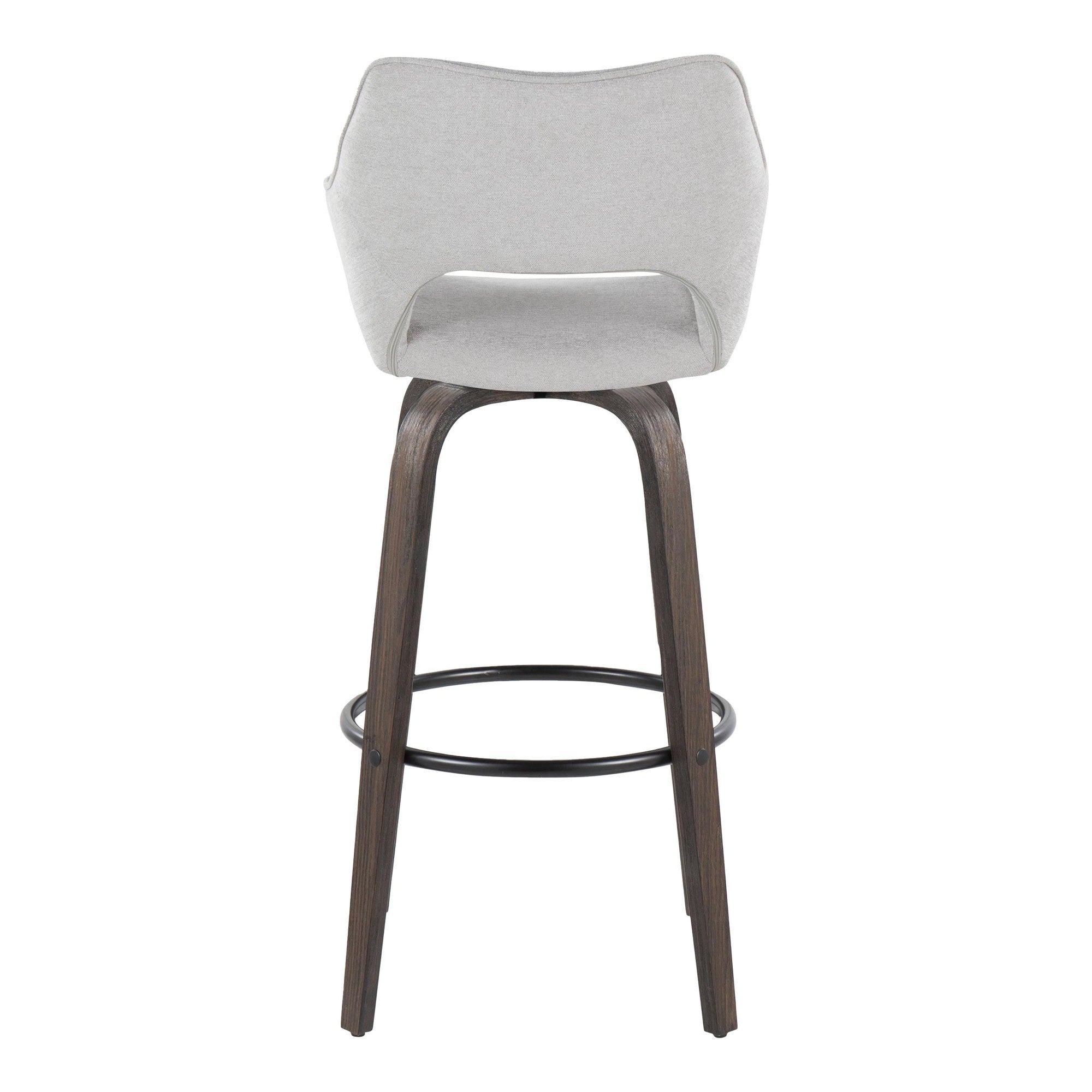 Mustang 30" Fixed-Height Barstool - Set of 2 - Walnut Glazed Wood, Grey Fabric, Black Metal
