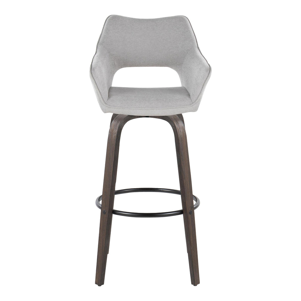 Mustang 30" Fixed-Height Barstool - Set of 2 - Walnut Glazed Wood, Grey Fabric, Black Metal