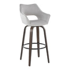 Mustang 30" Fixed-Height Barstool - Set of 2 - Walnut Glazed Wood, Grey Fabric, Black Metal
