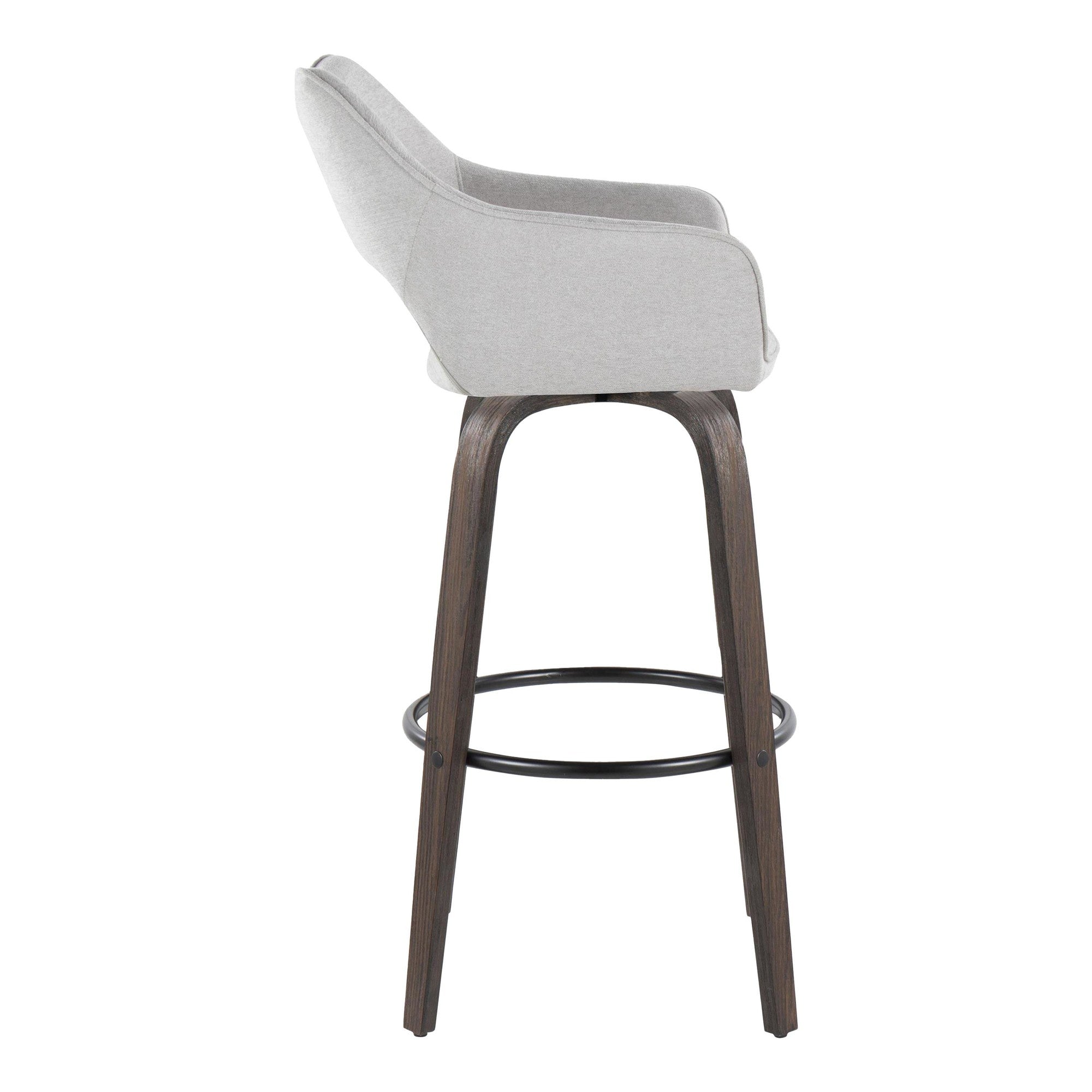 Mustang 30" Fixed-Height Barstool - Set of 2 - Walnut Glazed Wood, Grey Fabric, Black Metal