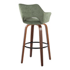 Mustang 30" Fixed-Height Barstool - Set of 2 - Walnut Wood, Green Fabric, Black Metal