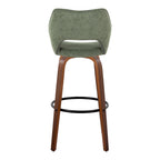 Mustang 30" Fixed-Height Barstool - Set of 2 - Walnut Wood, Green Fabric, Black Metal